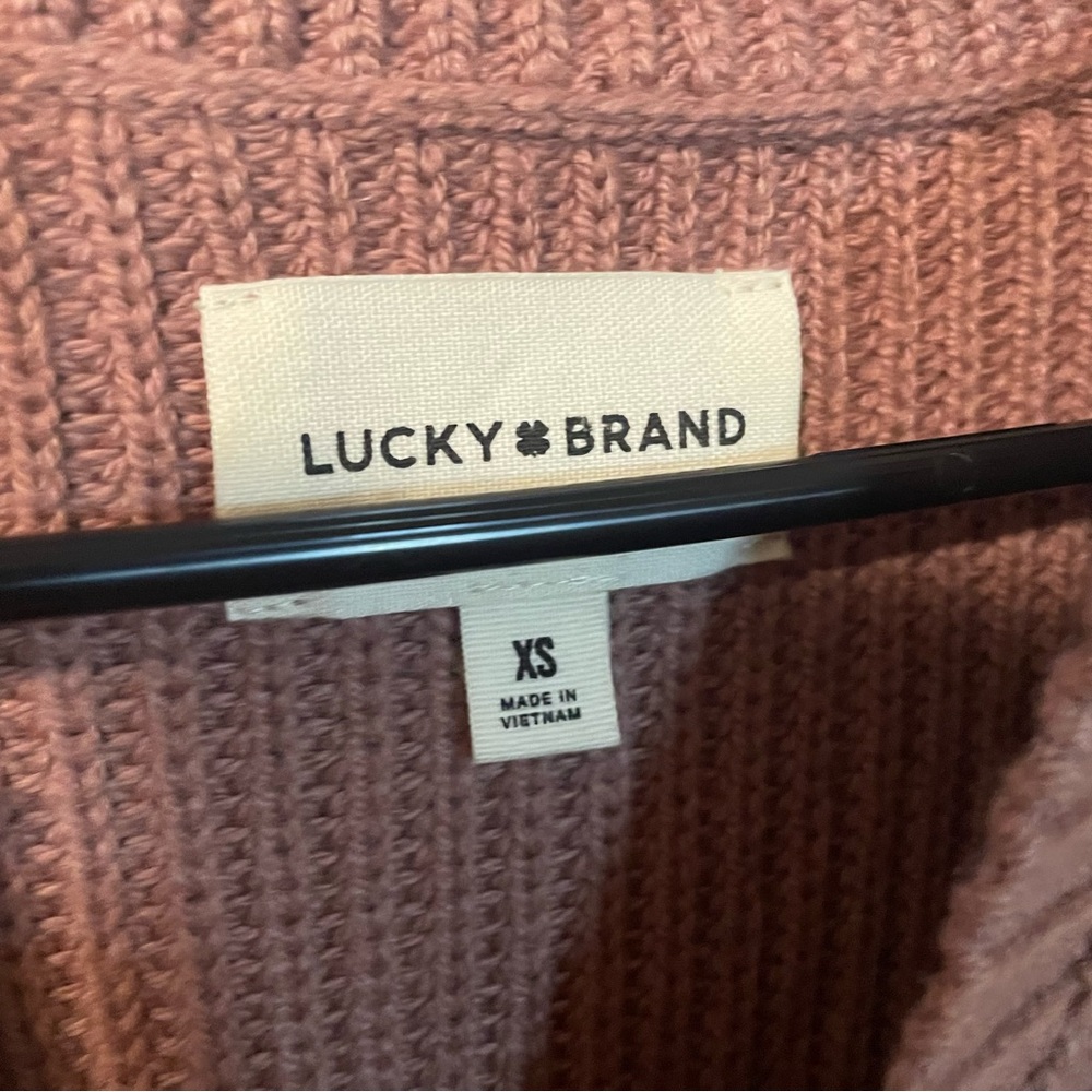 Lucky Brand Notch V-Neck Sweater Burlwood Women’s XS Oversized Knit Cozy Warm - Picture 3 of 7